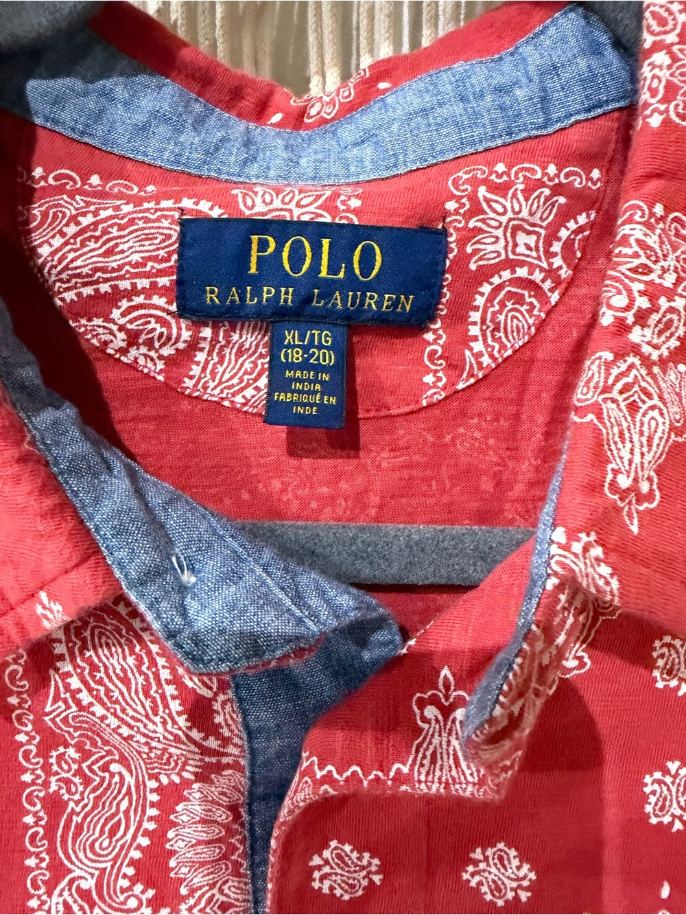 Polo by Ralph Lauren Red Bandana Print Button-Up with Chambray Trim